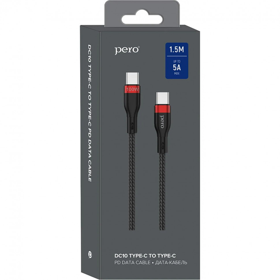 Кабель USB PERO DC-10 PD Type-C to Type-C, 5A, 100W, 1.5m, Black