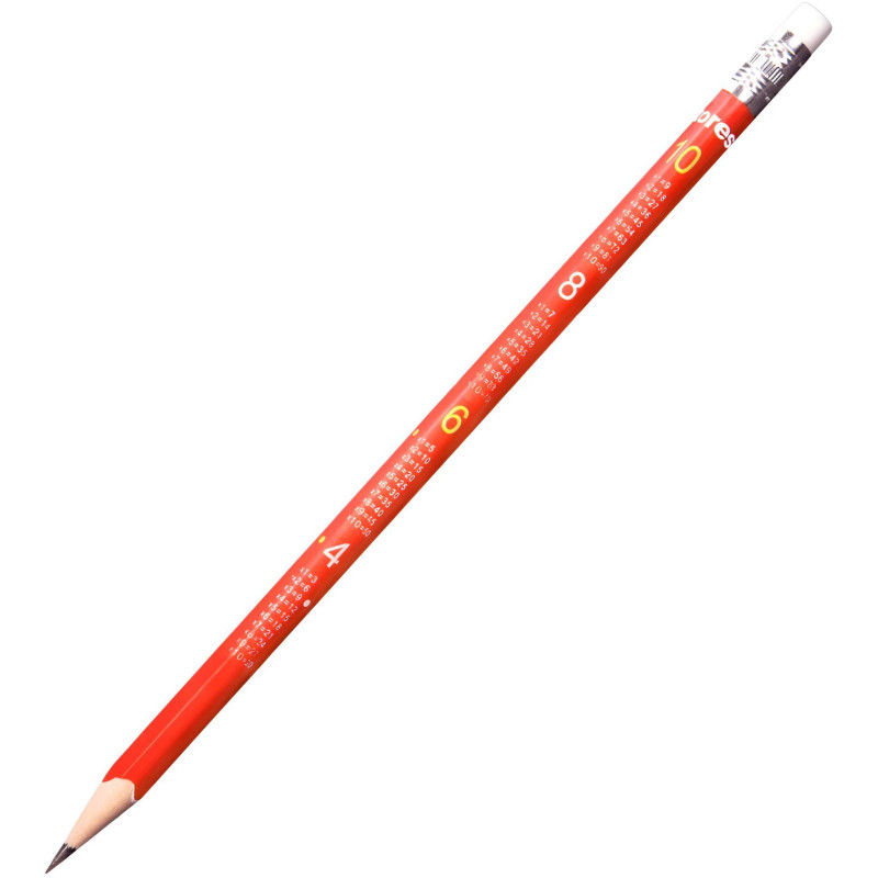 Карандаш чернографитный Kores трехгранный HB с ластиком и таблицей умножени