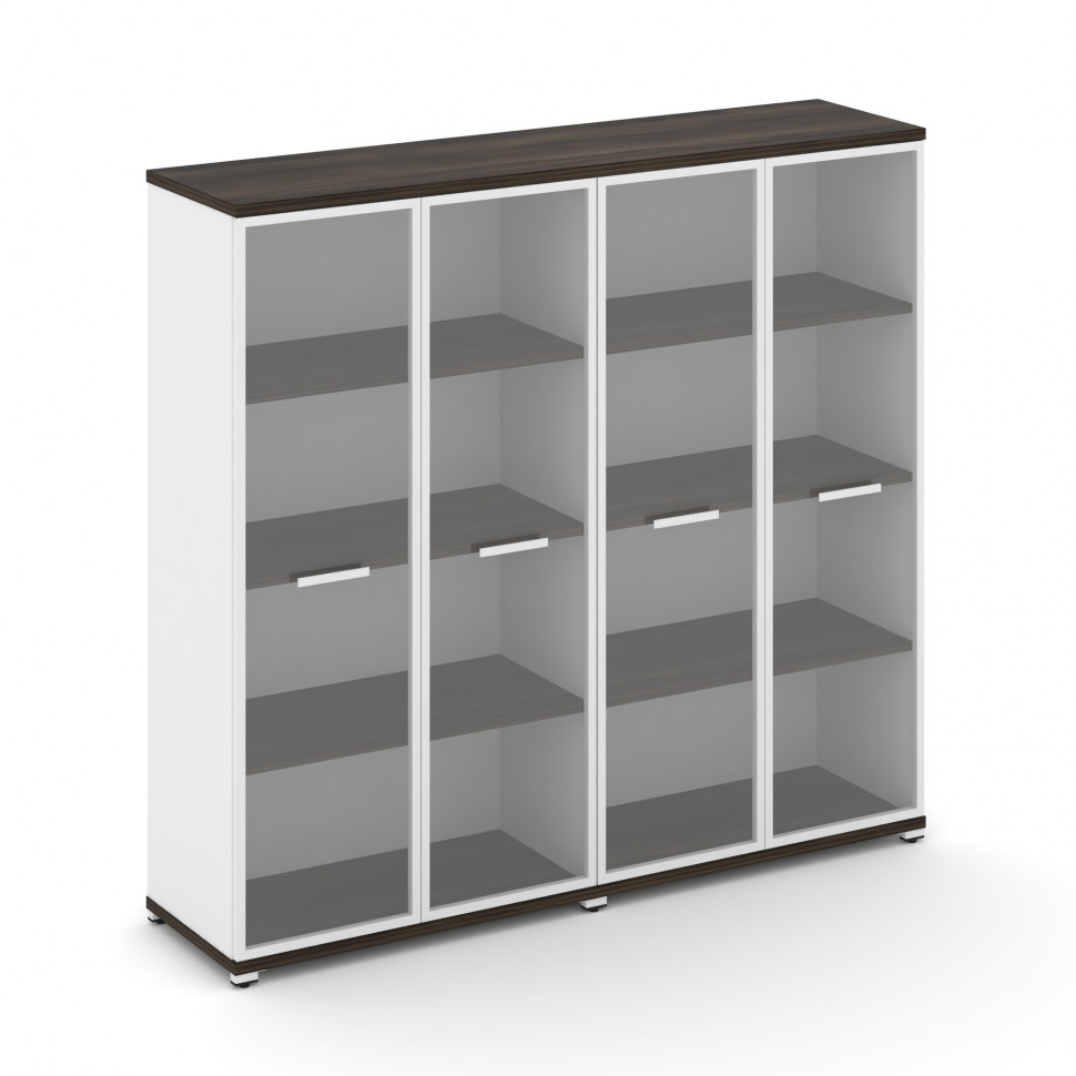 Concept Шкаф 2 широкие секции, 4 ниши CN.STS-426 RPW W Дуб Мали/Белый Бриллиант/Металл Белый/Прозрач