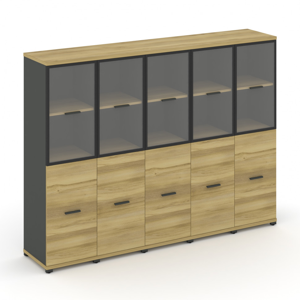 Concept Шкаф 5 узких секций, 4 ниши CN.STU-452 RPB A Дуб Винченцо/Антрацит/Металл Антрацит/Прозрачны