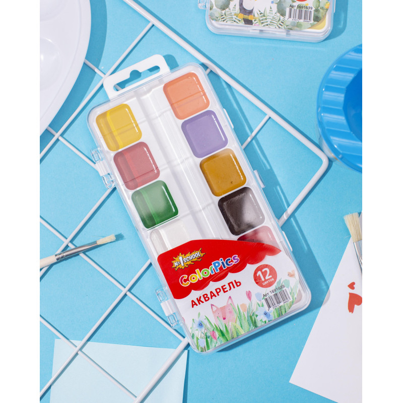 Краски акварельные №1 School ColorPics набор 12 цв б/кисти пластик Краски акварельные №1 School ColorPics набор 12 цв б/кисти пластик