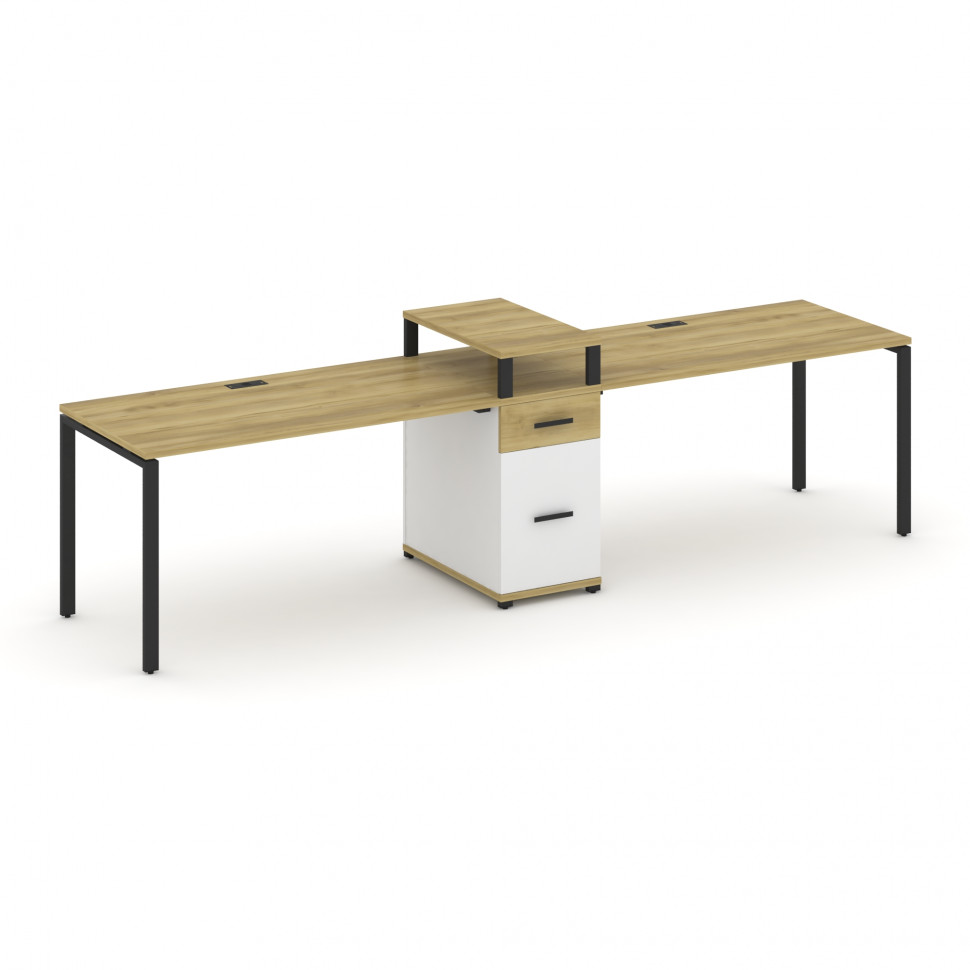Concept Рабочая станция 2 места с 1 опорной тумбой CN.ORS-423 B Дуб Винченцо/Белый Бриллиант/Металл