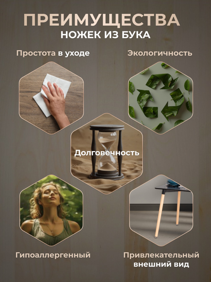 Стол JOHN (mod. T1003) МДФ/дерево, 80 х 80 х 75 см , Black (черный)/ Natural (натуральный)