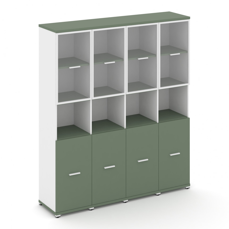 Concept Шкаф 4 узкие секции, 5 ниш  CN.STU-543 RPW W Кобо/Белый Бриллиант/Металл Белый/Прозрачный 16