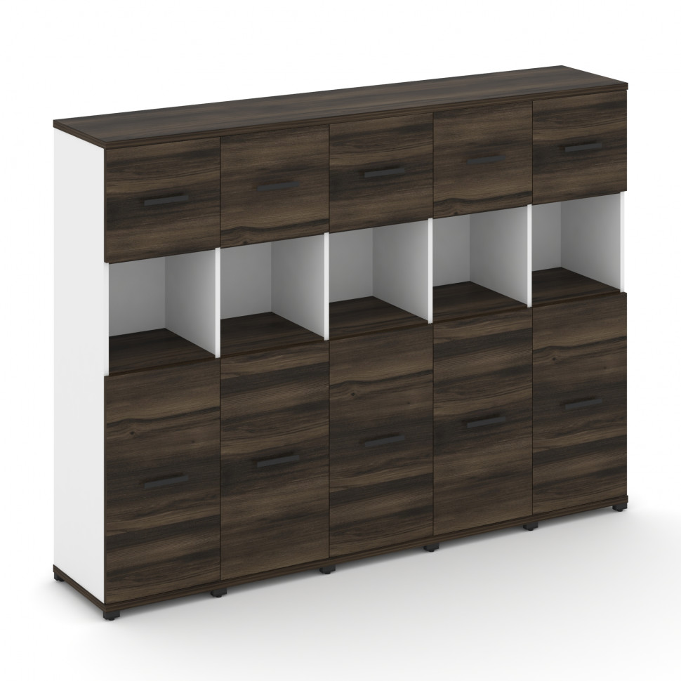 Concept Шкаф 5 узких секций, 4 ниши CN.STU-455 B Дуб Мали/Белый Бриллиант/Металл Черный 2084*420*155