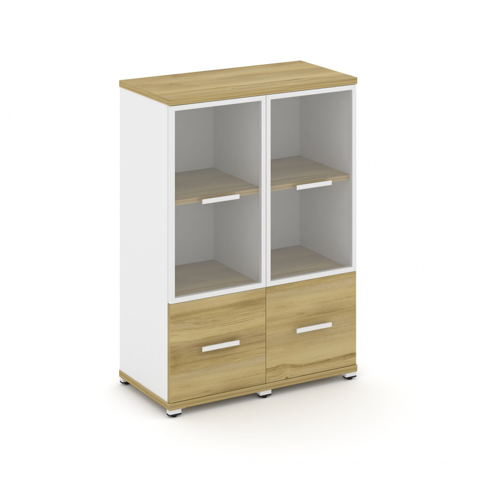 Concept Шкаф 2 узкие секции, 3 ниши CN.STU-322 RPW W Дуб Винченцо/Белый Бриллиант/Металл Белый/Прозр