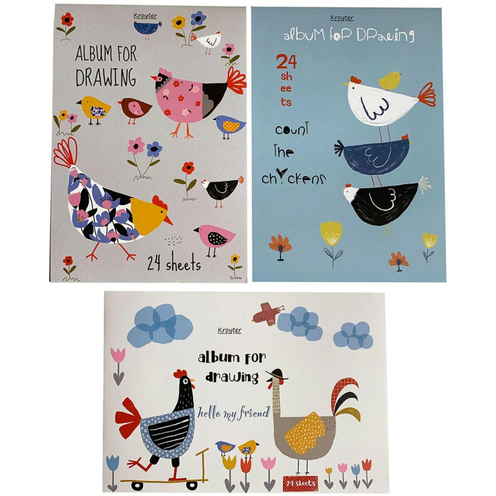 Альбом для рисования Kroyter А4 24л скл,бл.100г, Аnimals,диз.в асс.64607 Альбом для рисования Kroyter А4 24л скл,бл.100г, Аnimals,диз.в асс.64607
