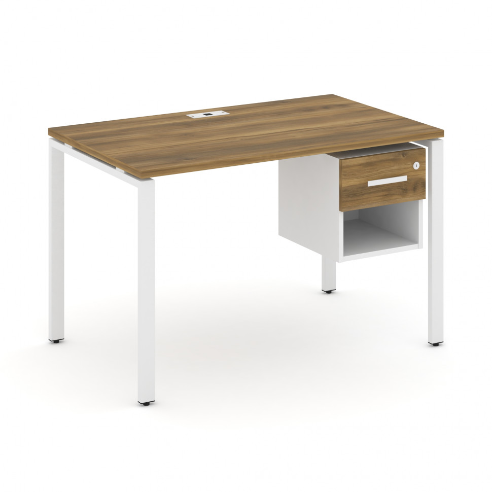 Concept Стол рабочий с подвесной тумбой 1 открытой нишей и одним ящ. CN.SP-118 W Сандал Янтарный/Бел