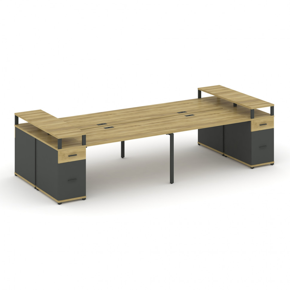 Concept Рабочая станция 4 места с 2 опорными тумбами CN.DRS-448 A Дуб Винченцо/Антрацит/Металл Антра