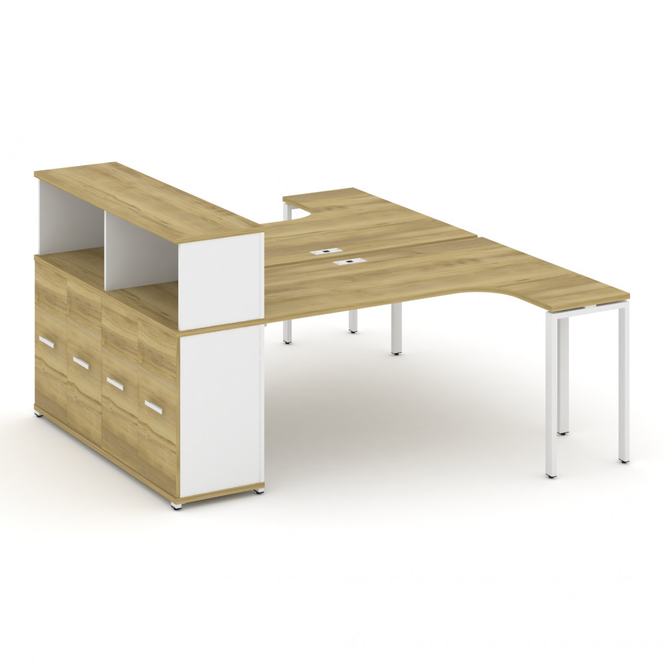 Concept Рабочая станция с опорным распаш. шкафом с надставкой низ. CN.DSA-214 W Дуб Винченцо/Белый Б