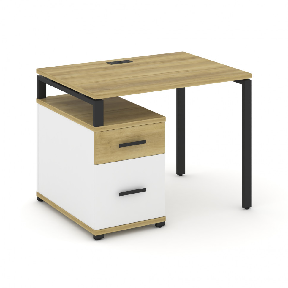 Concept Стол письменный с 1 опорной тумбой CN.SP-305 B Дуб Винченцо/Белый Бриллиант/Металл Черный 98