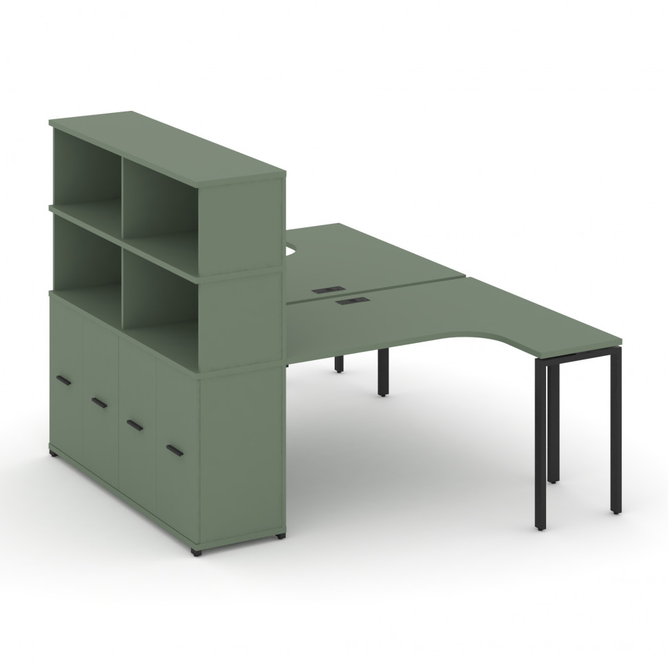 Concept Рабочая станция с опорным распаш. шкафом с надставкой выс. CN.DSA-215 B Кобо/Металл Черный 1