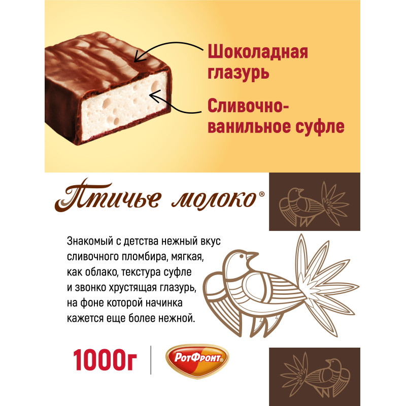 Конфеты шоколадные Рот Фронт Птичье молоко сливочно-ванильные, 1кг