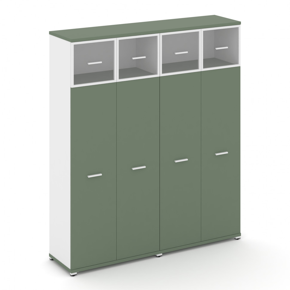 Concept Шкаф 2 широкие секции, 5 ниш CN.STS-527 RPW W Кобо/Белый Бриллиант/Металл Белый/Прозрачный 1