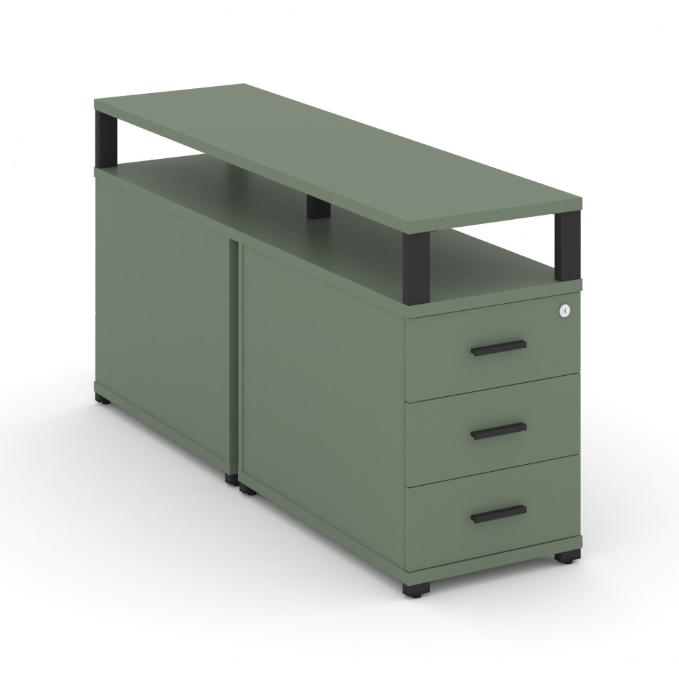 Concept Тумба двухсторонняя приставная 3 ящ. с надставкой. CN.DTGP-001 B Кобо/Металл Черный 420*1480