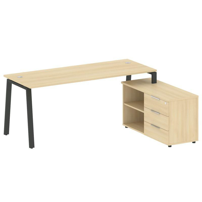 Metal System Рабочая станция с тумбой на А-образном м/к БА.РС-СТС-2.5 (R) Акация Лорка/Металл Антрац