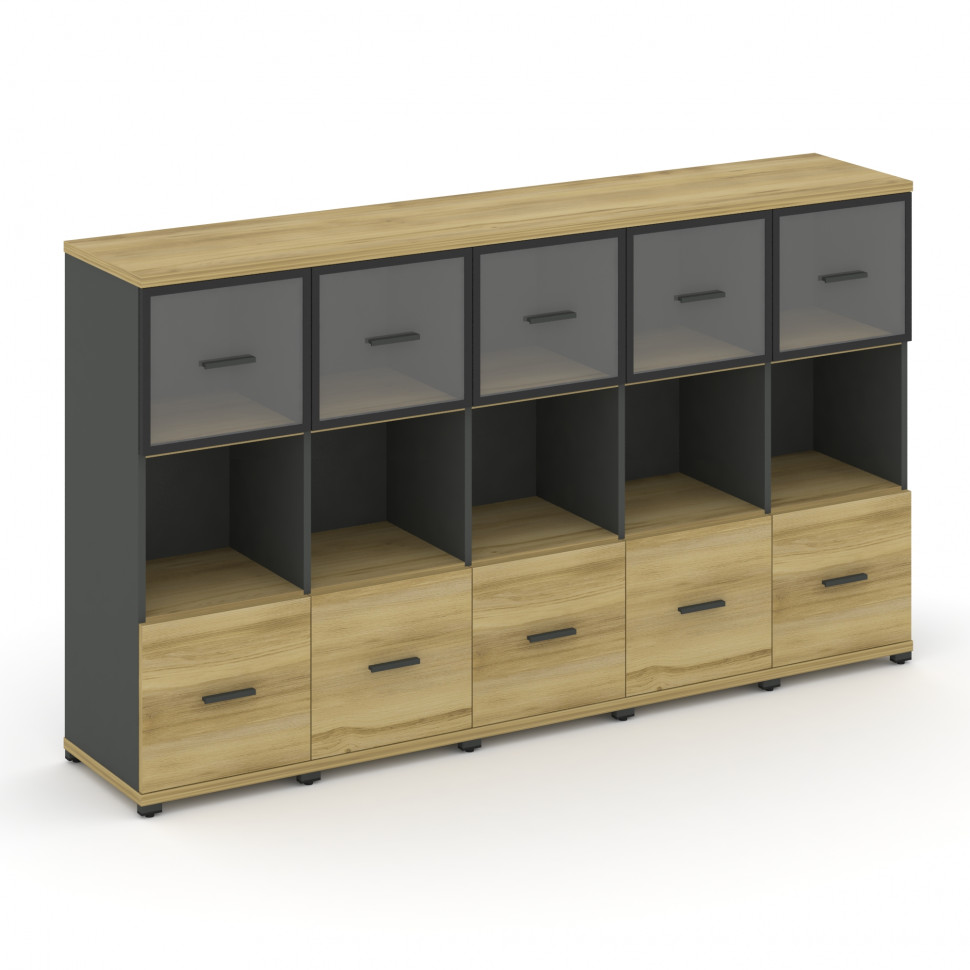 Concept Шкаф 5 узких секций, 3 ниши CN.STU-355 RPB A Дуб Винченцо/Антрацит/Металл Антрацит/Прозрачны