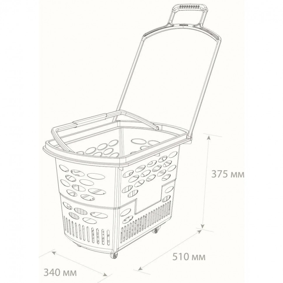 Корзина-тележка покупательская EVR_TECHNO пласт. с 2 пл.ручками,38л.,черный