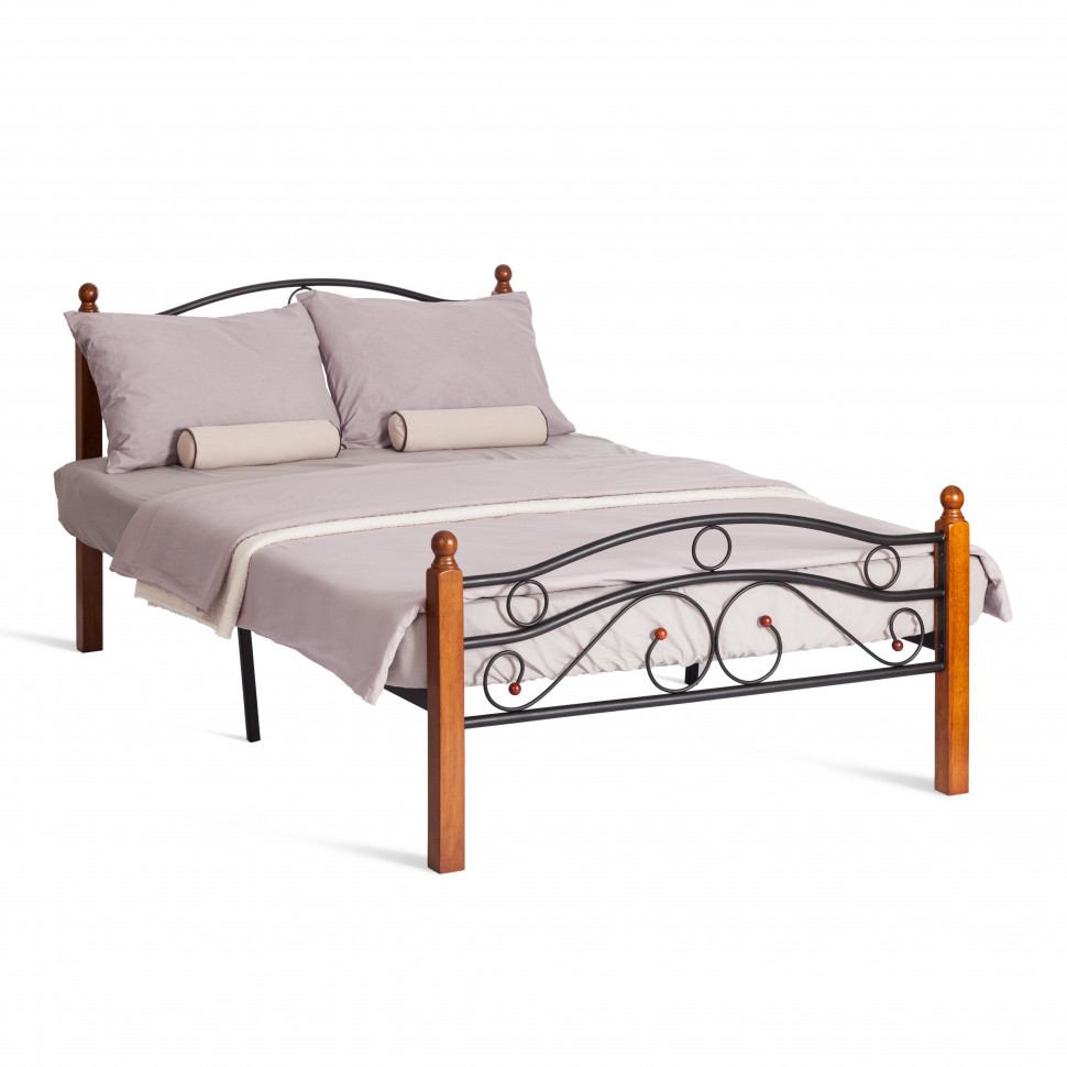 Кровать AT-803 дерево гевея/металл, 120*200 см (middle bed), красный дуб/черный Кровать AT-803 дерево гевея/металл, 120*200 см (middle bed), красный дуб/черный