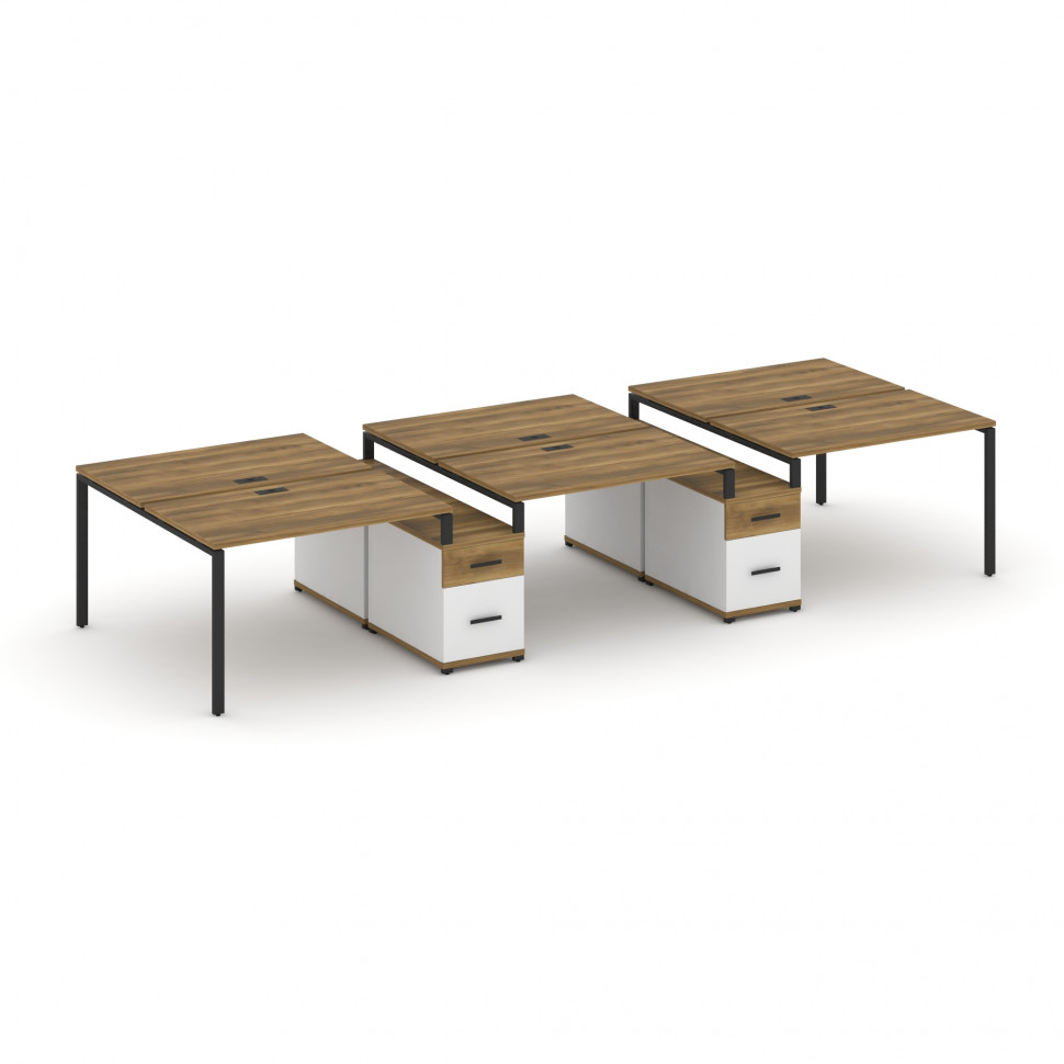 Concept Рабочая станция 6 мест с 2 двухсторонними опорными тумбами CN.DRS-338 B Сандал Янтарный/Белы