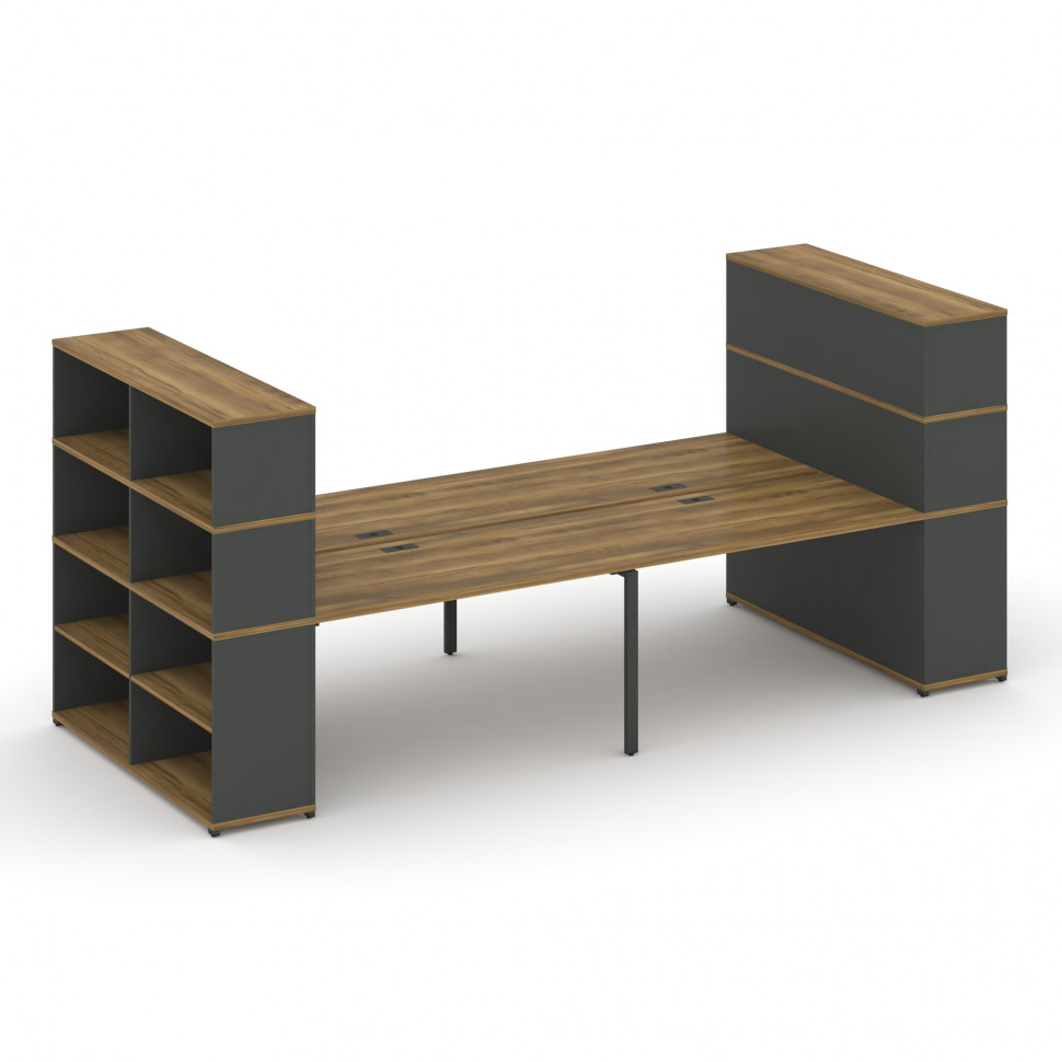 Concept Рабочая станция с опорными стеллажами с надставкой выс. CN.DRS-259 Сандал Янтарный/Антрацит/