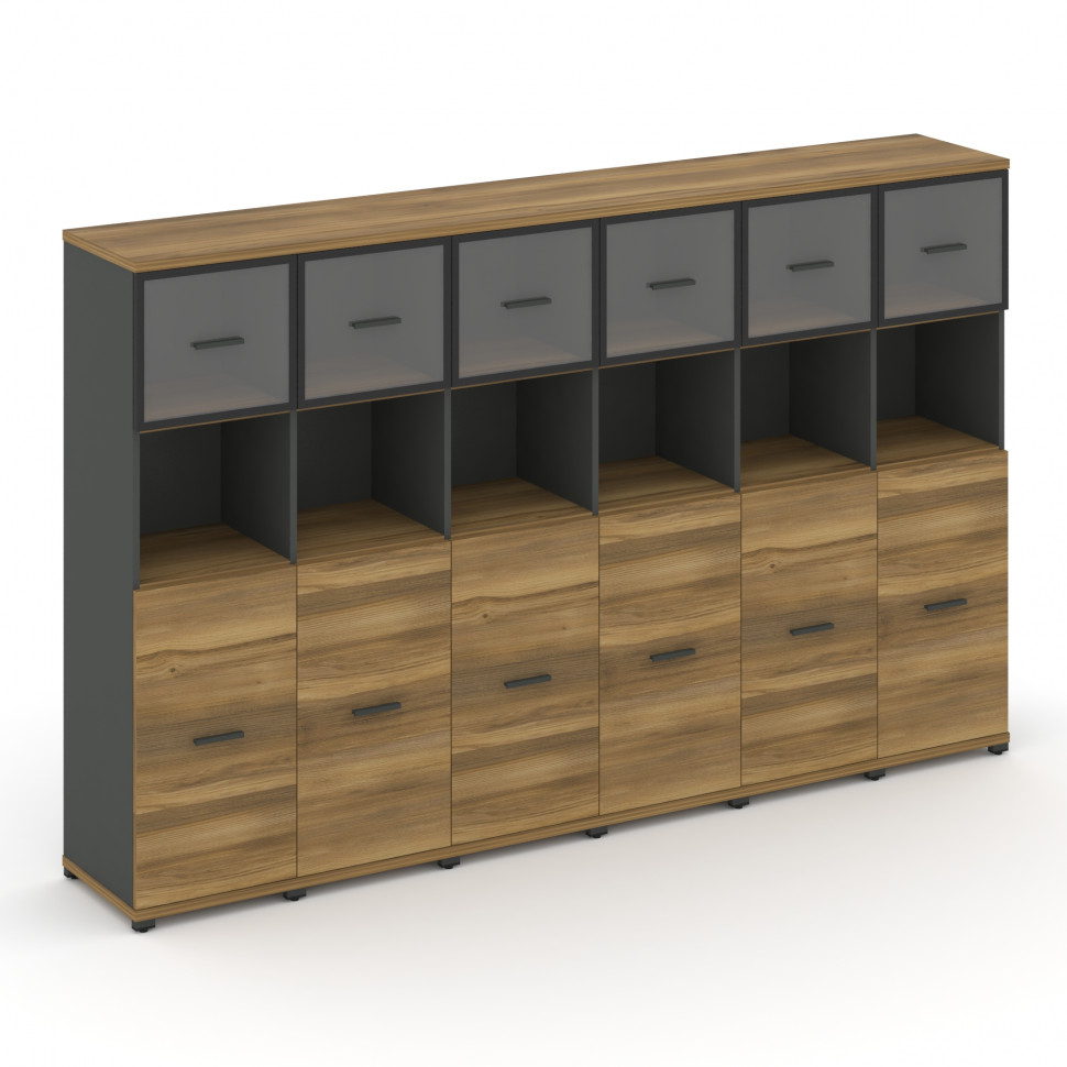 Concept Шкаф 6 узких секций, 4 ниши CN.STU-465 RPB A Сандал Янтарный/Антрацит/Металл Антрацит/Прозра