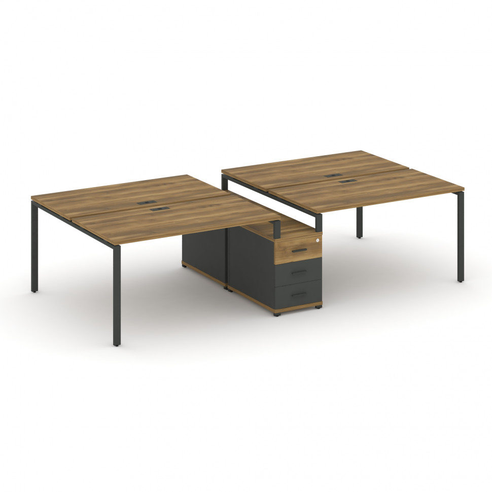 Concept Рабочая станция 4 места с двухсторонней опорной тумбой CN.DRS-309 A Сандал Янтарный/Антрацит