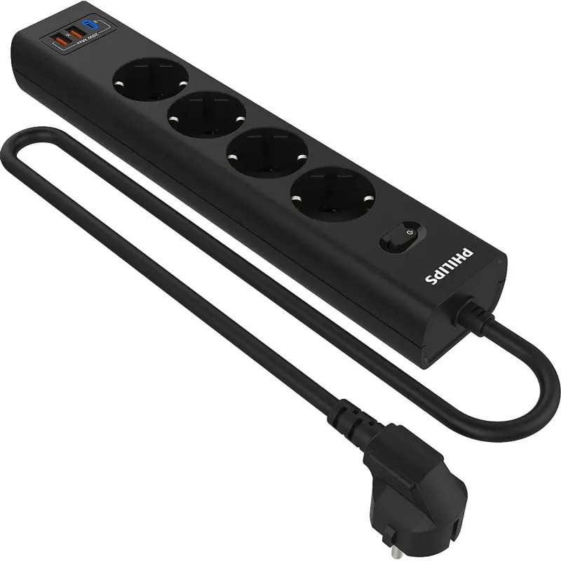 Сетевой фильтр Philips CHP4346BB/51 4р/3м с USB, 10А, черный