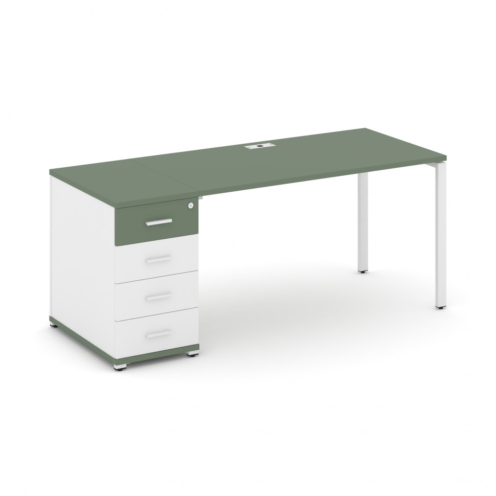 Concept Стол рабочий с 1 опорной тумбой CN.SP-403 W Кобо/Белый Бриллиант/Металл Белый 1800*720*750