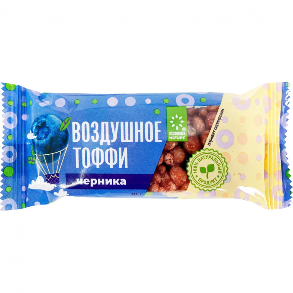Батончик злаковый Absolute Nature Воздушное тоффи с черникой, 30гx16шт/уп