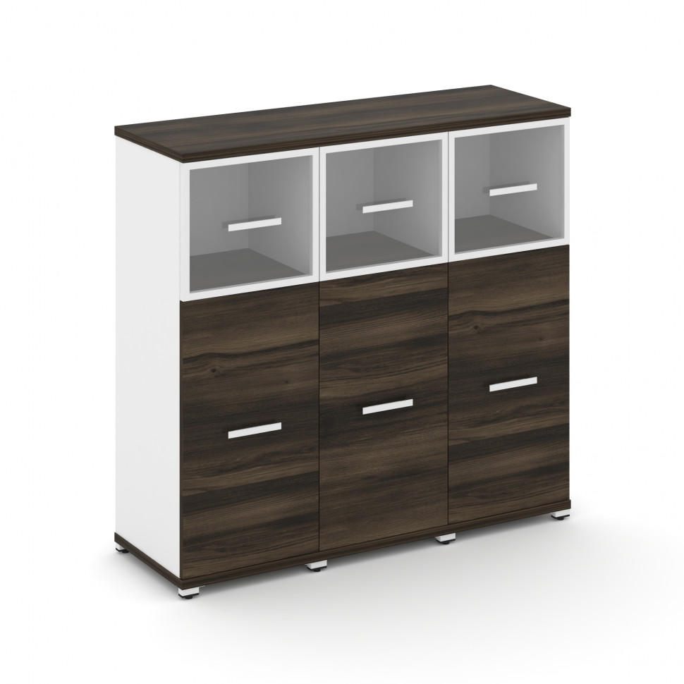 Concept Шкаф 3 узкие секции, 3 ниши CN.STU-334 RPW W Дуб Мали/Белый Бриллиант/Металл Белый/Прозрачны