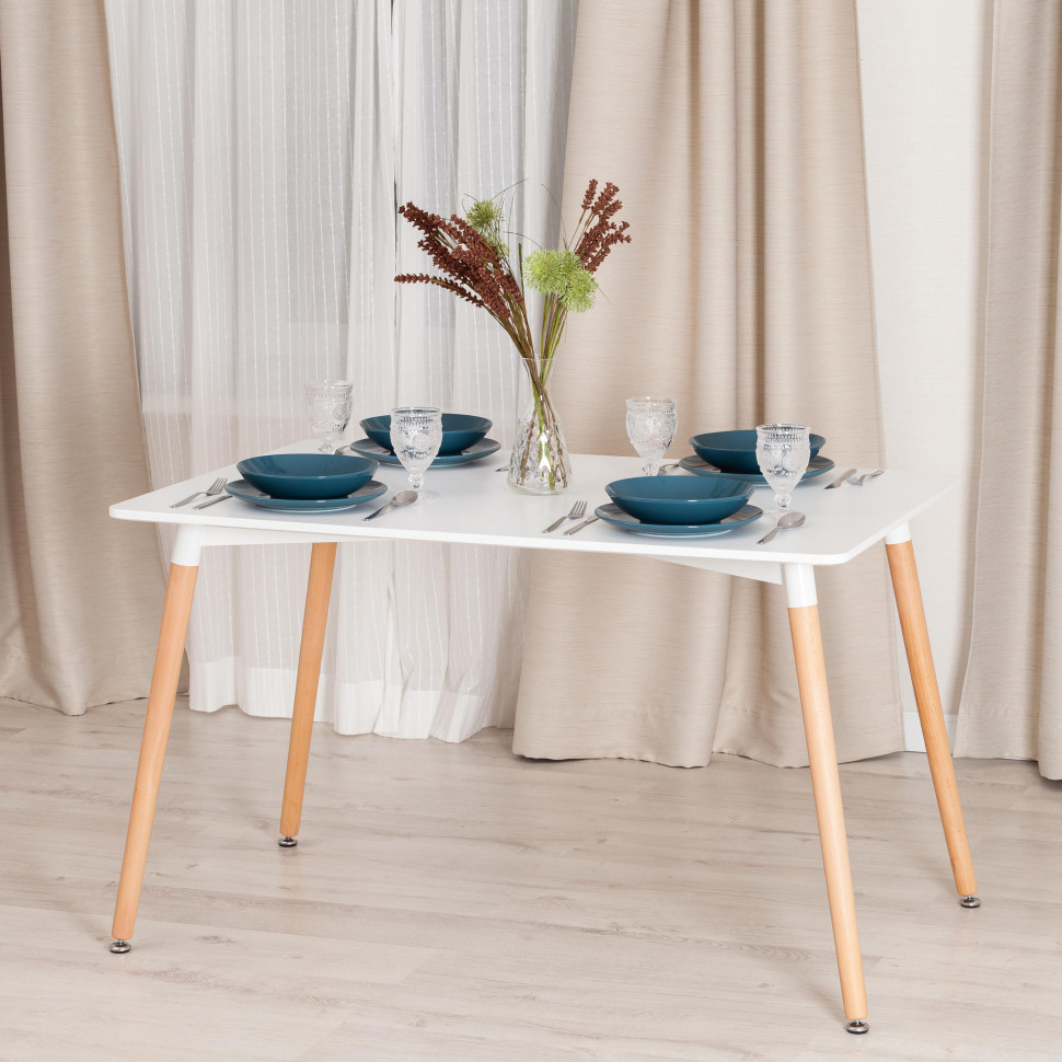 Стол JOHN (mod. T1001) МДФ/дерево, 120 х 80 х 75 см , White (Белый) / Natural (натуральный)