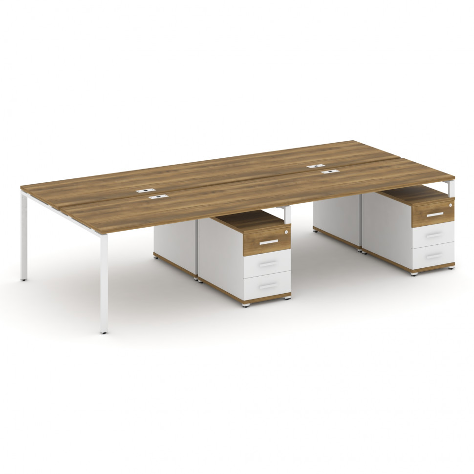 Concept Рабочая станция 4 места с 2 двухсторонними опорными тумбами CN.DRS-320 W Сандал Янтарный/Бел Concept Рабочая станция 4 места с 2 двухсторонними опорными тумбами CN.DRS-320 W Сандал Янтарный/Бел