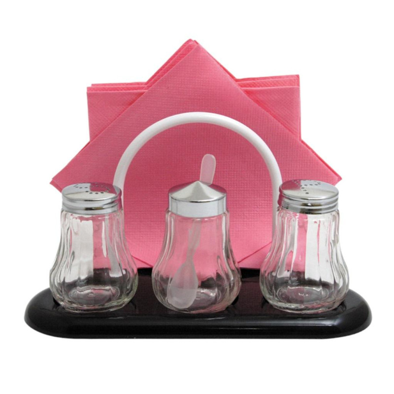 Набор для специй 3пр.(соль,перец,горч) + салфетница пластик, кт970