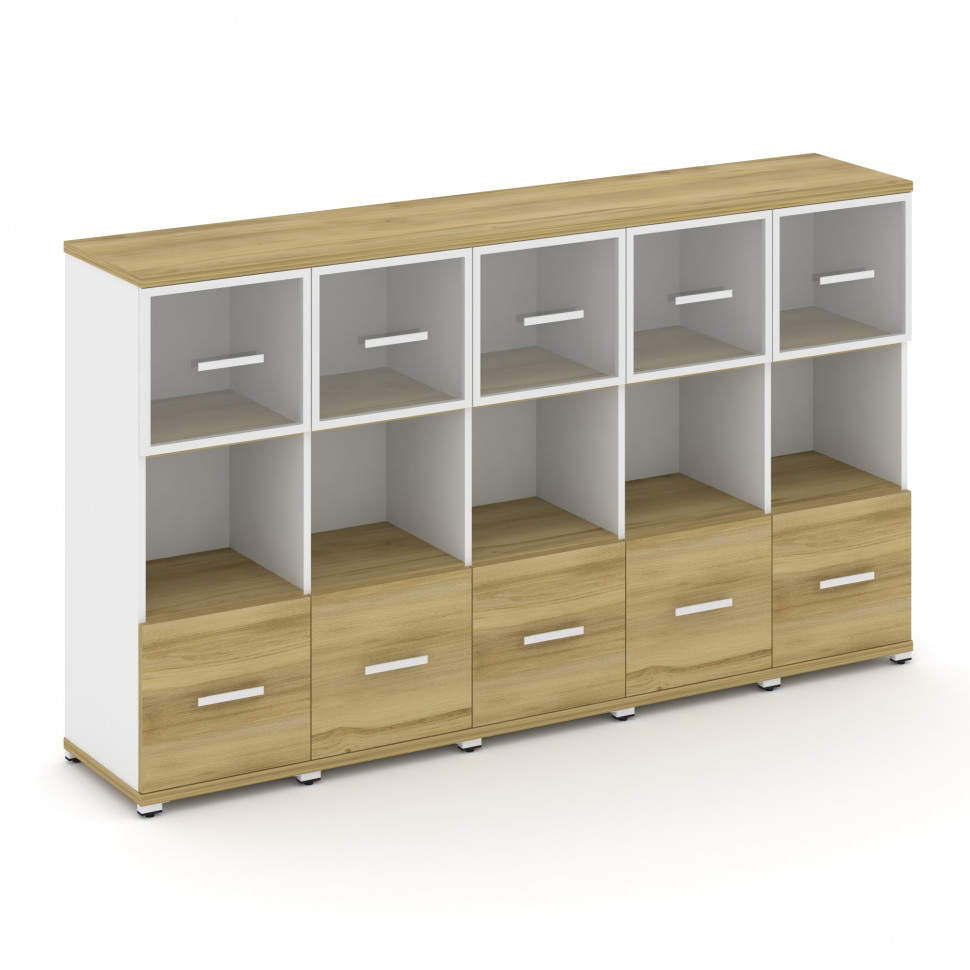 Concept Шкаф 5 узких секций, 3 ниши CN.STU-355 RPW W Дуб Винченцо/Белый Бриллиант/Металл Белый/Прозр