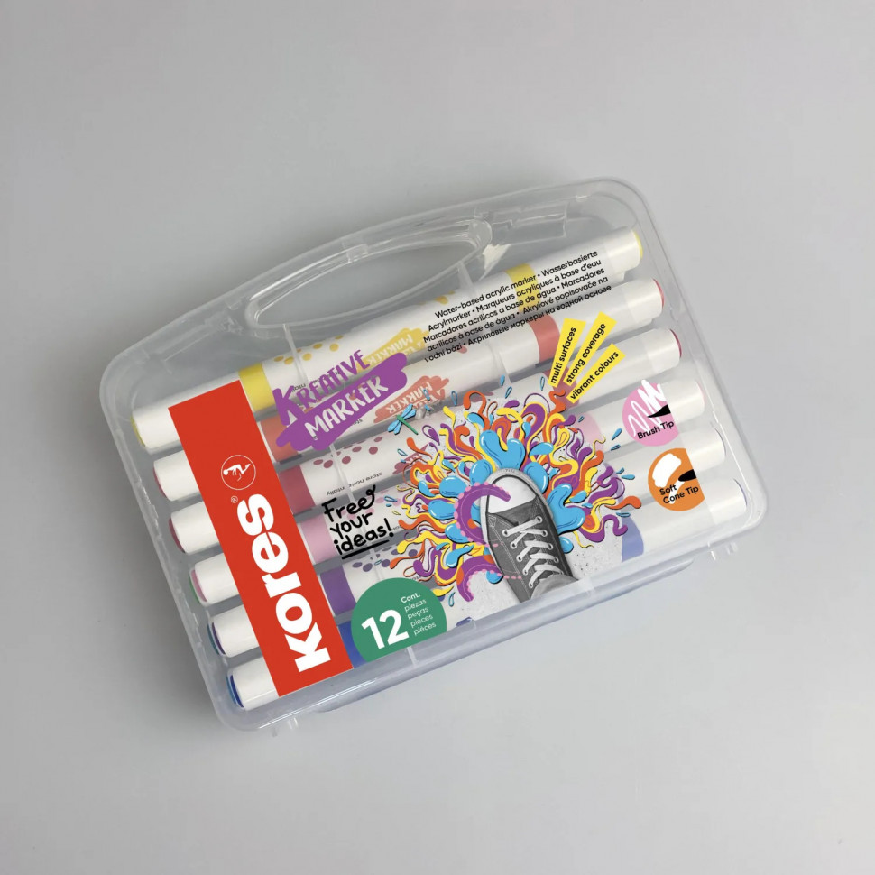 Набор маркеров Kreative Markers Acrylic duo tip пластиковый бокс 12цв,23121