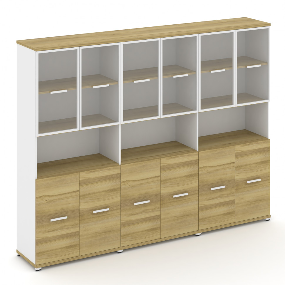 Concept Шкаф 3 широкие секции, 5 ниш CN.STS-533 RPW W Дуб Винченцо/Белый Бриллиант/Металл Белый/Проз
