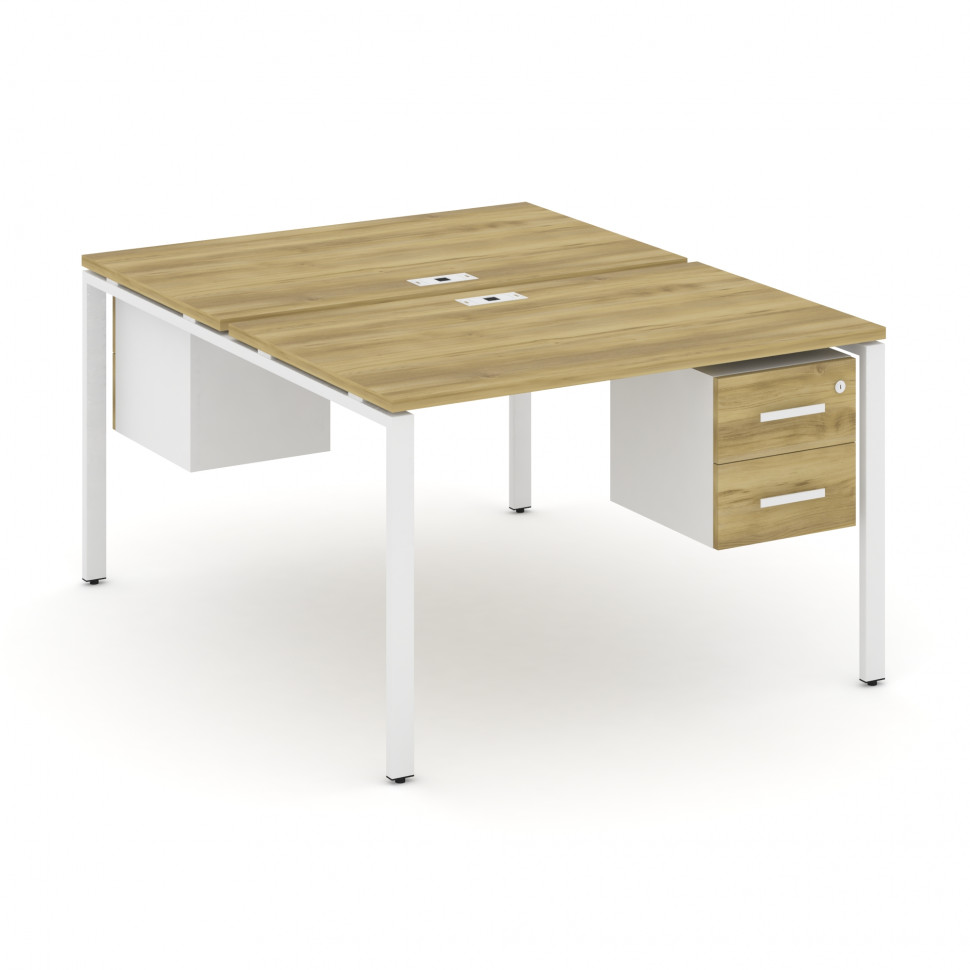Concept Рабочая станция 2 сторонняя с подвесными тумбами на 2 места CN.DRS-114 W Дуб Винченцо/Белый