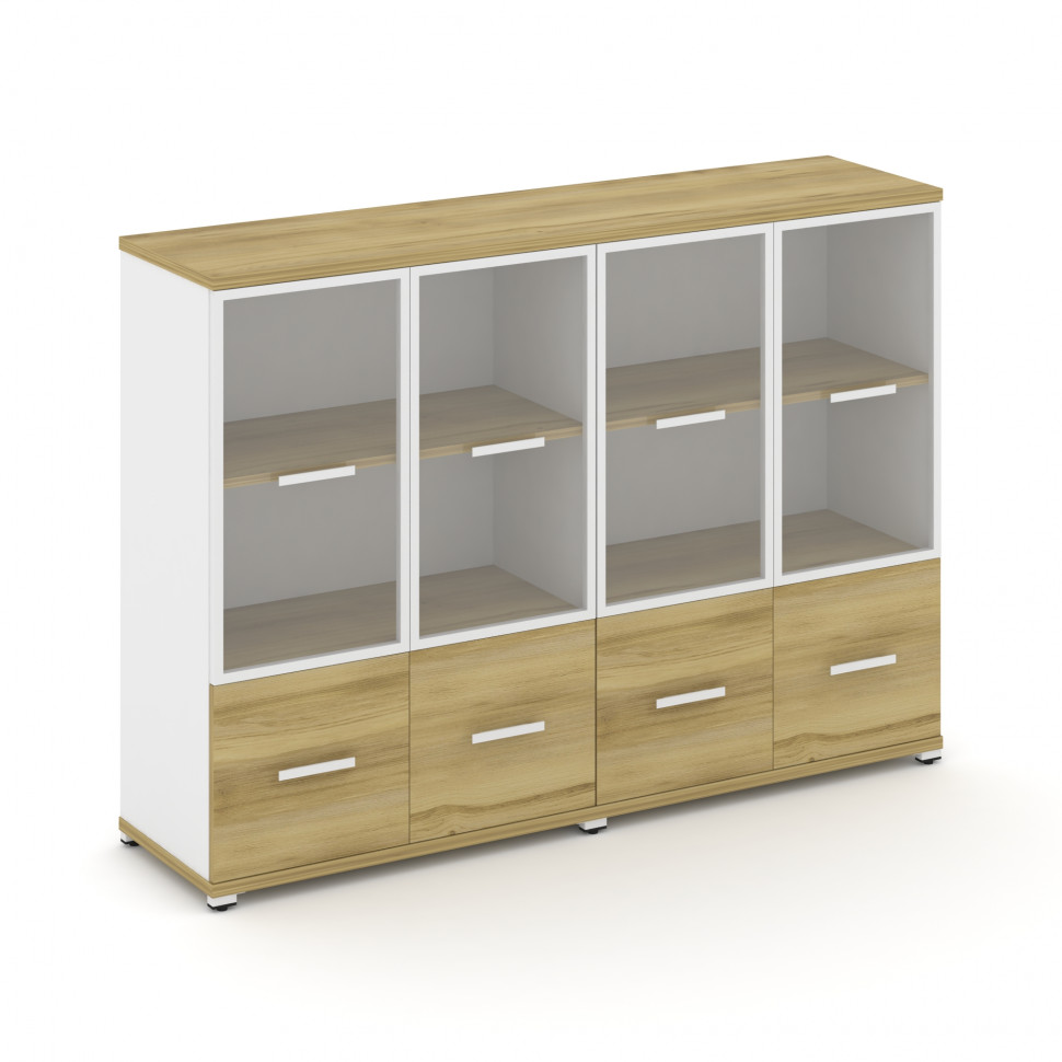Concept Шкаф 2 широкие секции, 3 ниши CN.STS-322 RPW W Дуб Винченцо/Белый Бриллиант/Металл Белый/Про
