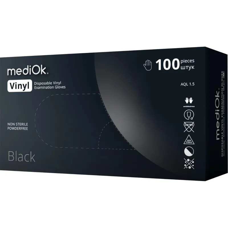 Перчатки виниловые одноразовые, н/о, черн. MediOk (XL), 50п/уп 4гр.,ПС