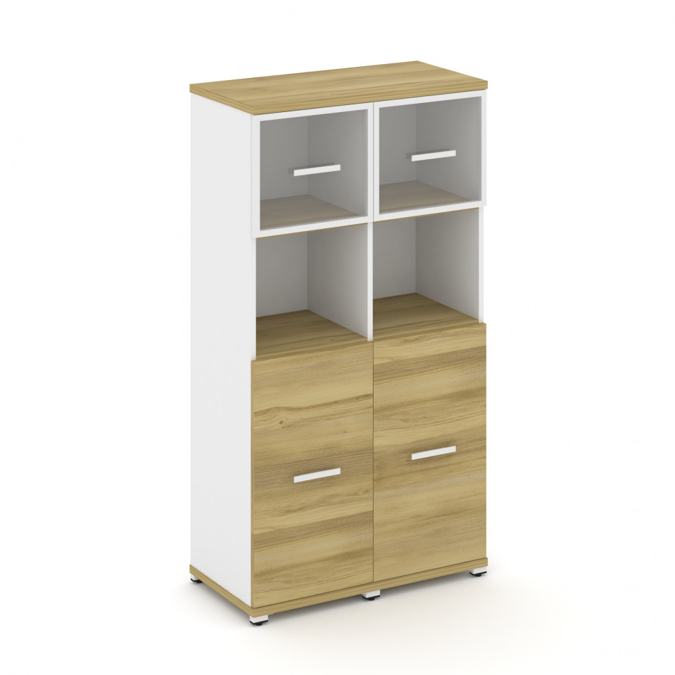 Concept Шкаф 2 узкие секции, 4 ниши CN.STU-425 RPW W Дуб Винченцо/Белый Бриллиант/Металл Белый/Прозр