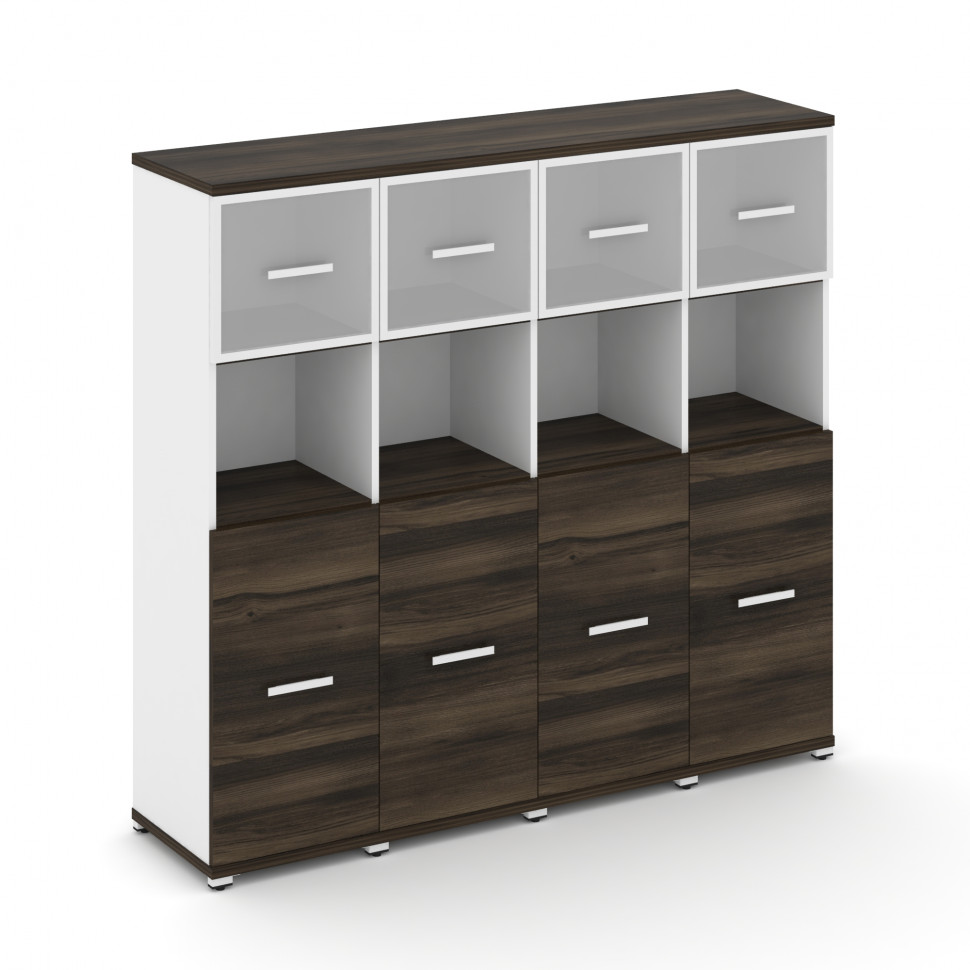 Concept Шкаф 4 узкие секции, 4 ниши CN.STU-445 RMW W Дуб Мали/Белый Бриллиант/Металл Белый/Сатин 166