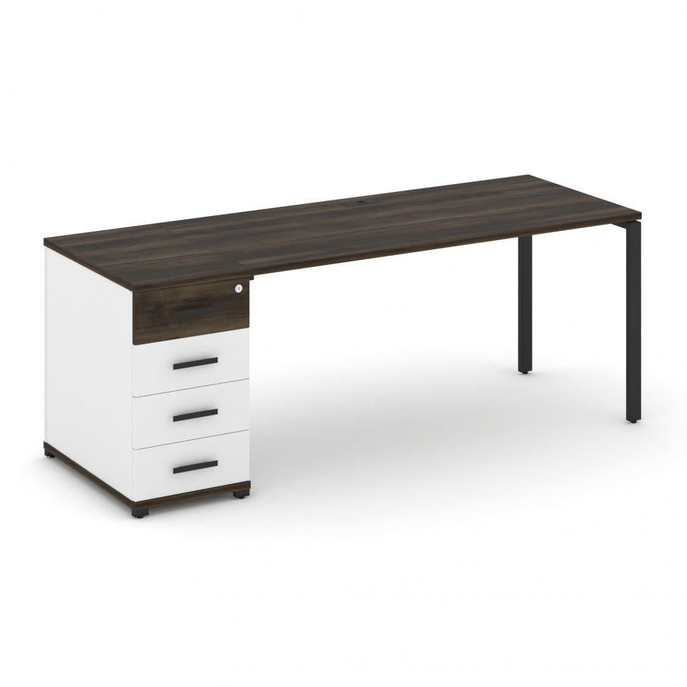 Concept Стол рабочий с 1 опорной тумбой CN.SP-404 B Дуб Мали/Белый Бриллиант/Металл Черный 2000*720*