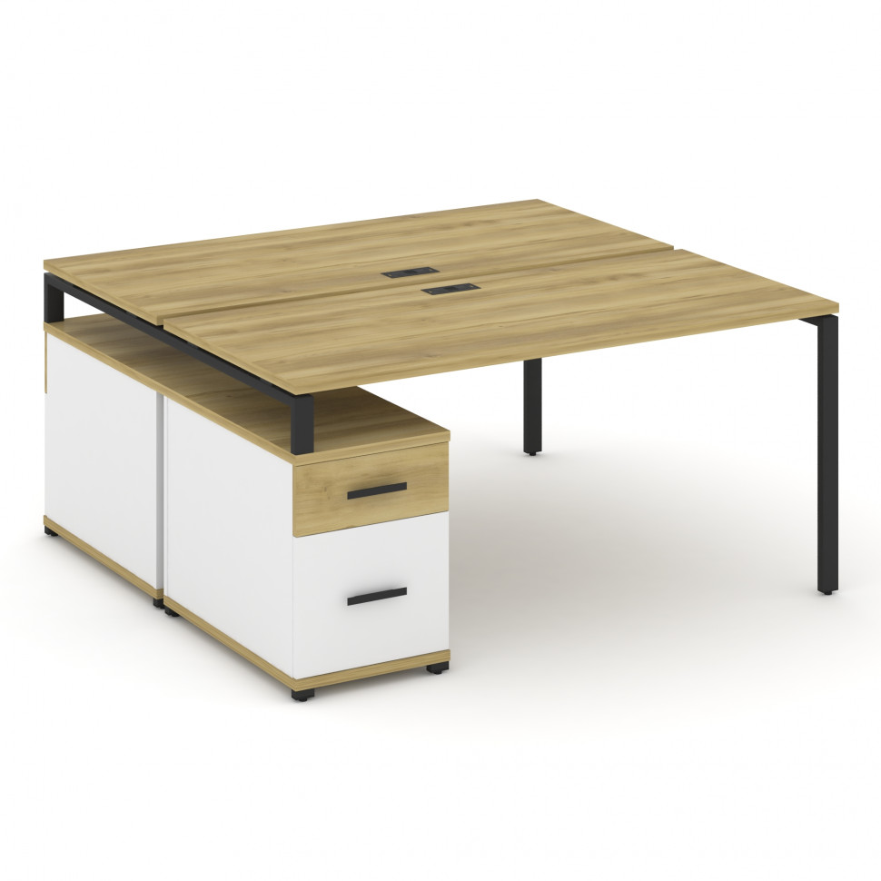 Concept Рабочая станция 2 места с двухсторонней опорной тумбой CN.DRS-308 B Дуб Винченцо/Белый Брилл
