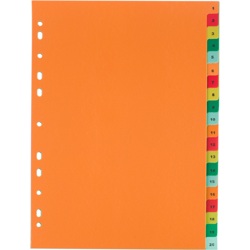 Разделитель листов с индексами Комус, А4, цифровой 1-20, цветн.пластик