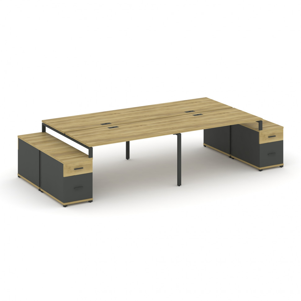 Concept Рабочая станция 4 места с 2 двухсторонними опорными тумбами CN.DRS-331 A Дуб Винченцо/Антрац