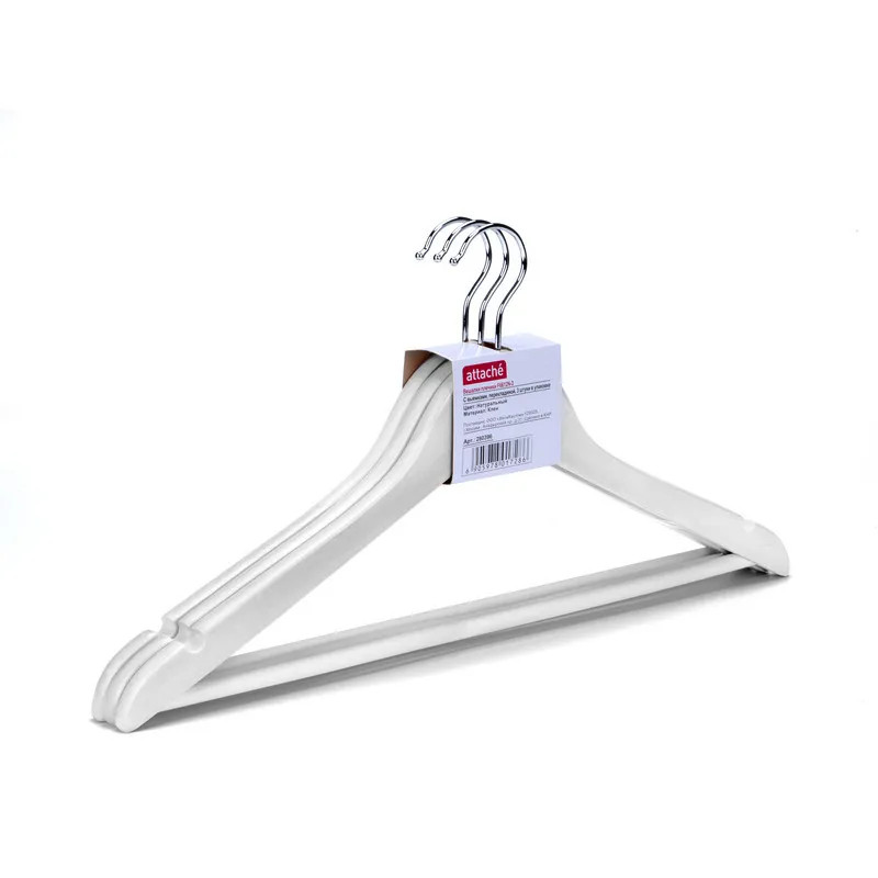 Вешалка-плечики WW_ Attache F6612NM-W3/LH001-W дер,пер,плос,р48-50бел.УП3шт