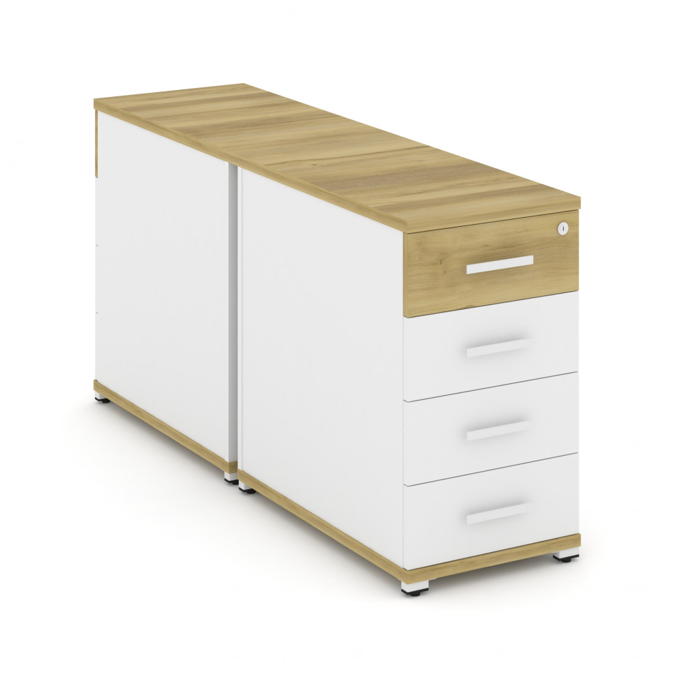 Concept Тумба двухсторонняя опорная/приставная 4 ящ. CN.DTGO-002 W Дуб Винченцо/Белый Бриллиант/Мета