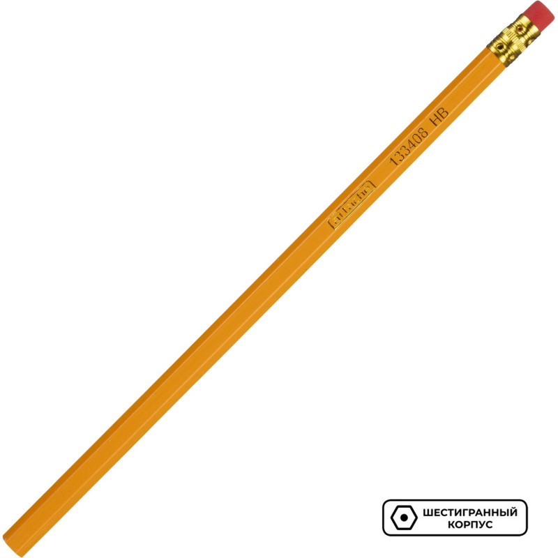 Карандаш чернографитный Attache HB шестигр., дерево, с ластиком Карандаш чернографитный Attache HB шестигр., дерево, с ластиком