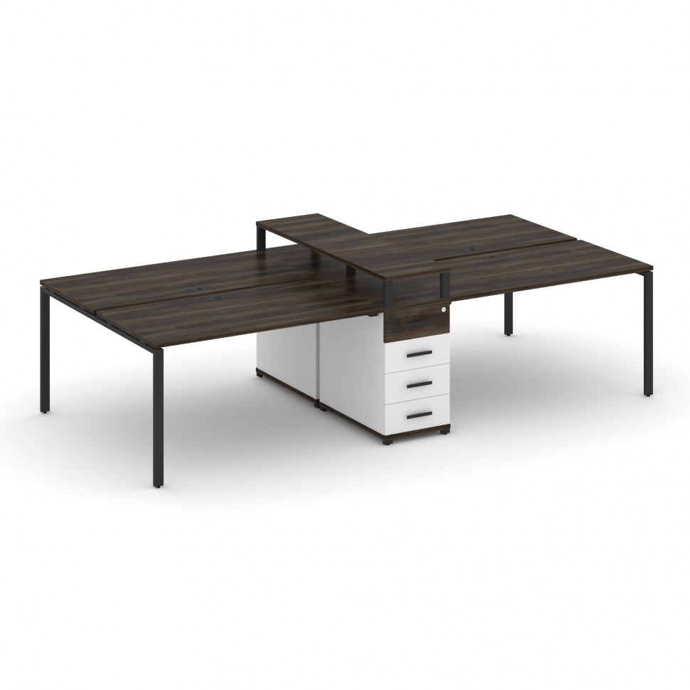 Concept Рабочая станция 4 места с 1 опорной тумбой CN.DRS-435 B Дуб Мали/Белый Бриллиант/Металл Черн